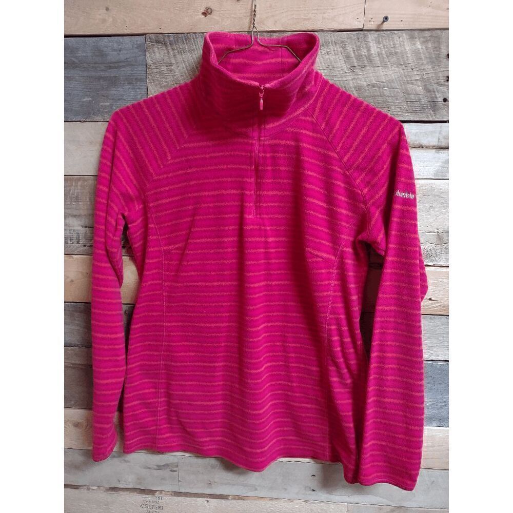 Columbia Pink Striped Women's Medium (M) Fleece Quarter Zip Sweatshirt